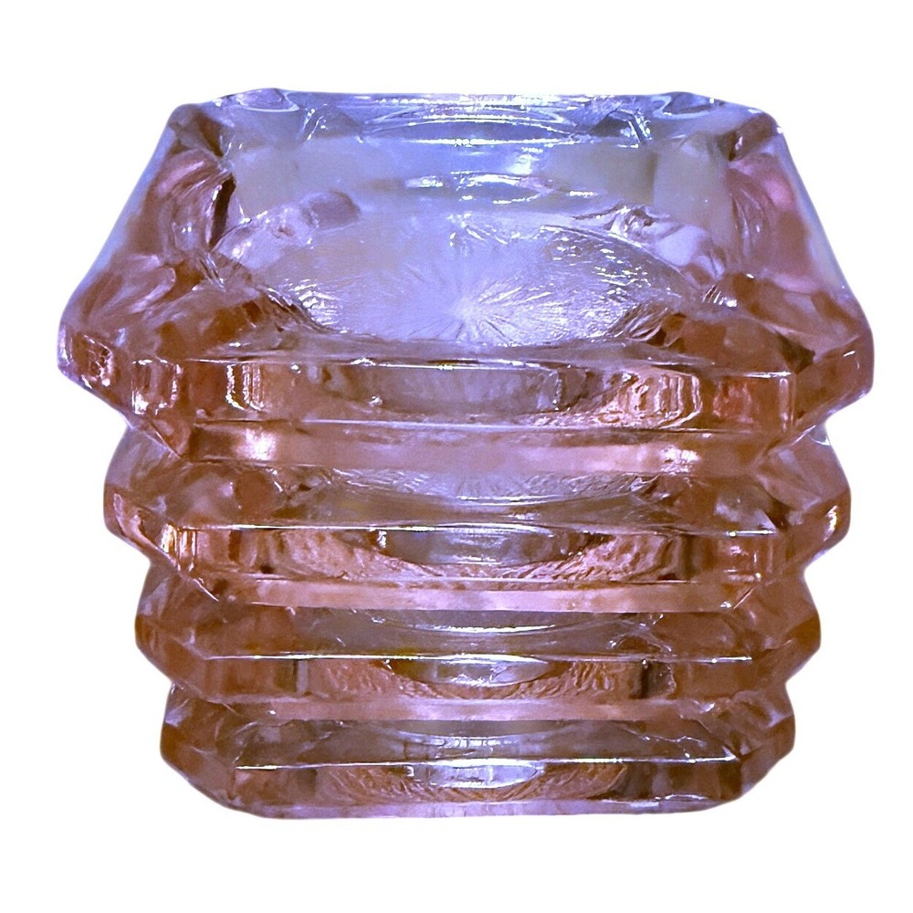 Set of 4 Mid‑Century Pink Starburst Glass Bridge Ashtrays 3.5"sq 1950s–60s